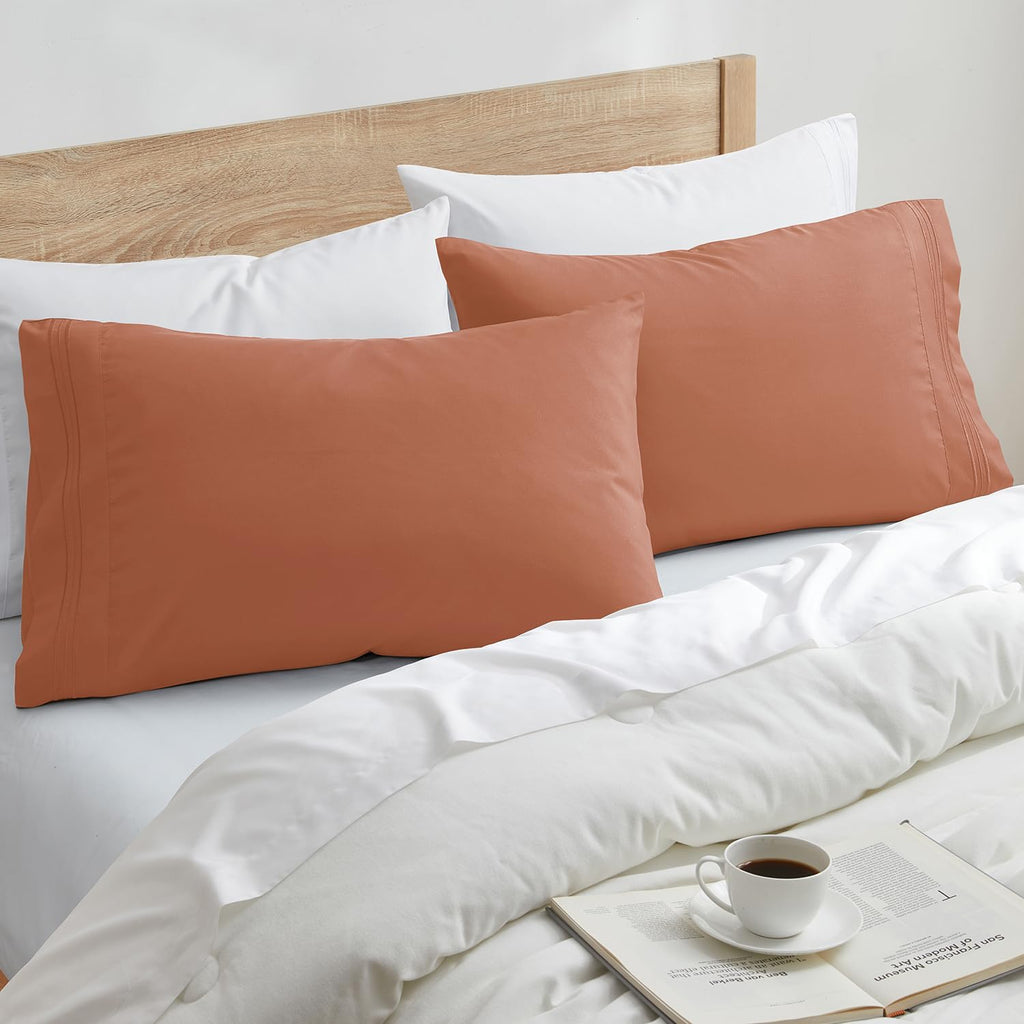 Nestl Orange Brown King Pillow Cases 2 – Soft King Size Pillow Case, 1800 Brushed Microfiber Pillowcases, Envelope Closure Pillowcase, King…