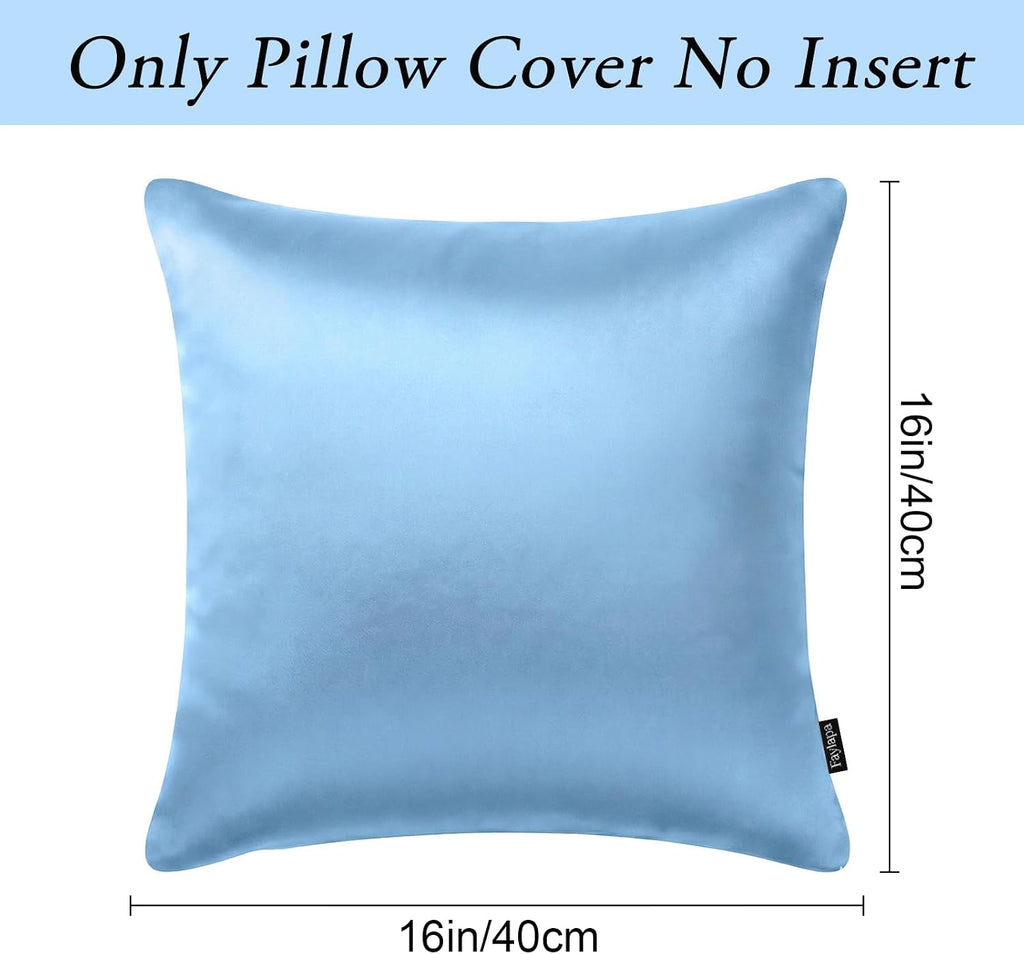 Faylapa 4 Pack Satin Throw Pillow Cases, Sky Blue Heavy Silk Satin Decorative Pillow Covers Solid Dyed Soft Pillow Cover Home Decor,16" x…