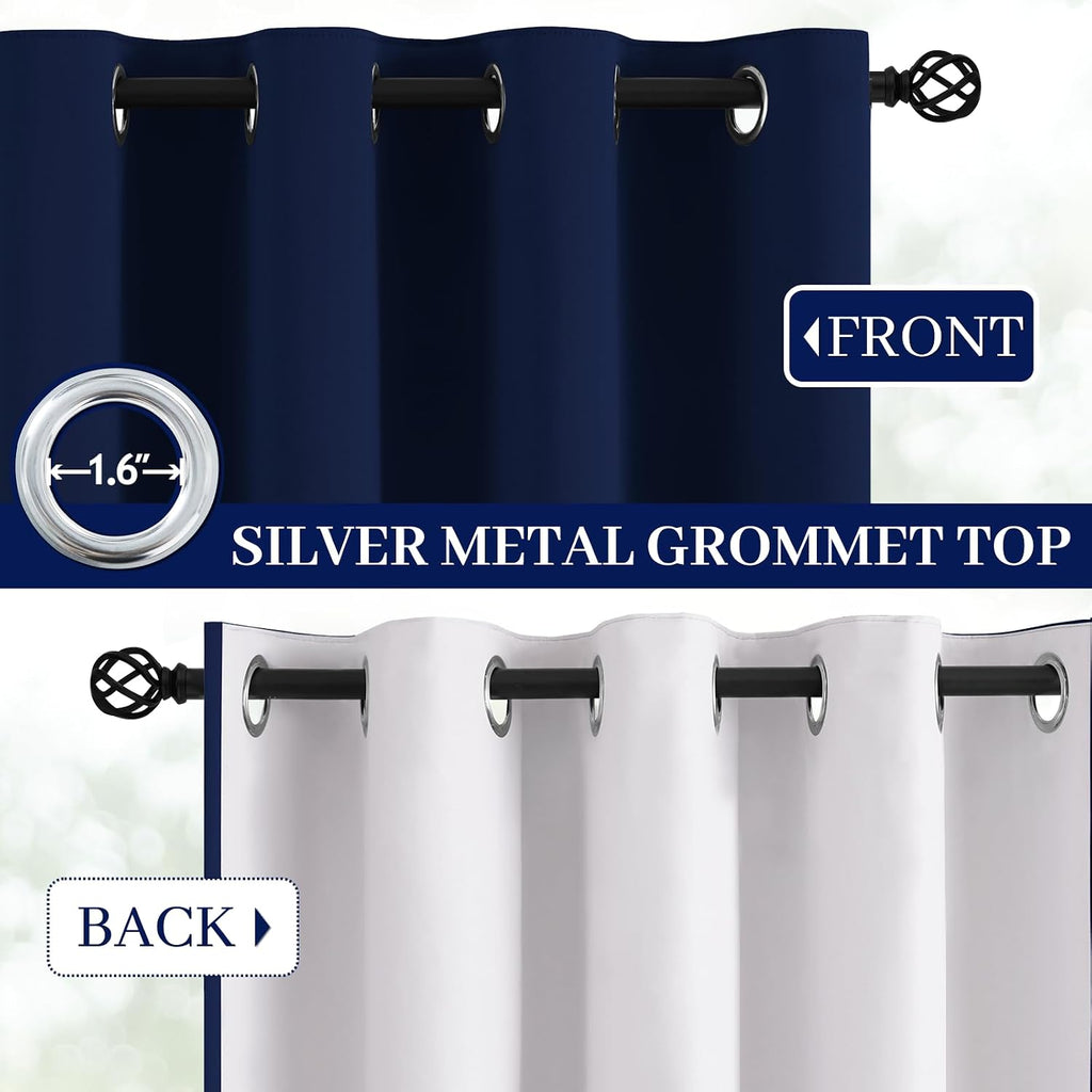 Yakamok Navy Blue 100% Blackout Curtains 84 Inches Long Thermal Insulated Window Curtain for Bedroom Living Room Darkening Set of 2 Panels…