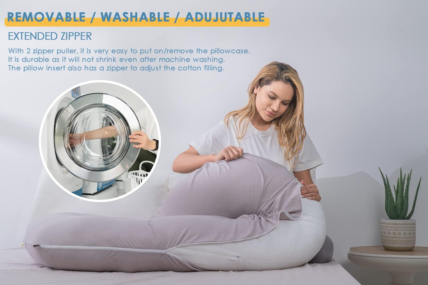 INSEN Cooling Pregnancy Pillow, Maternity Pillow for Pregnant Women, C Shaped for Side Sleeping, Glossy Gray