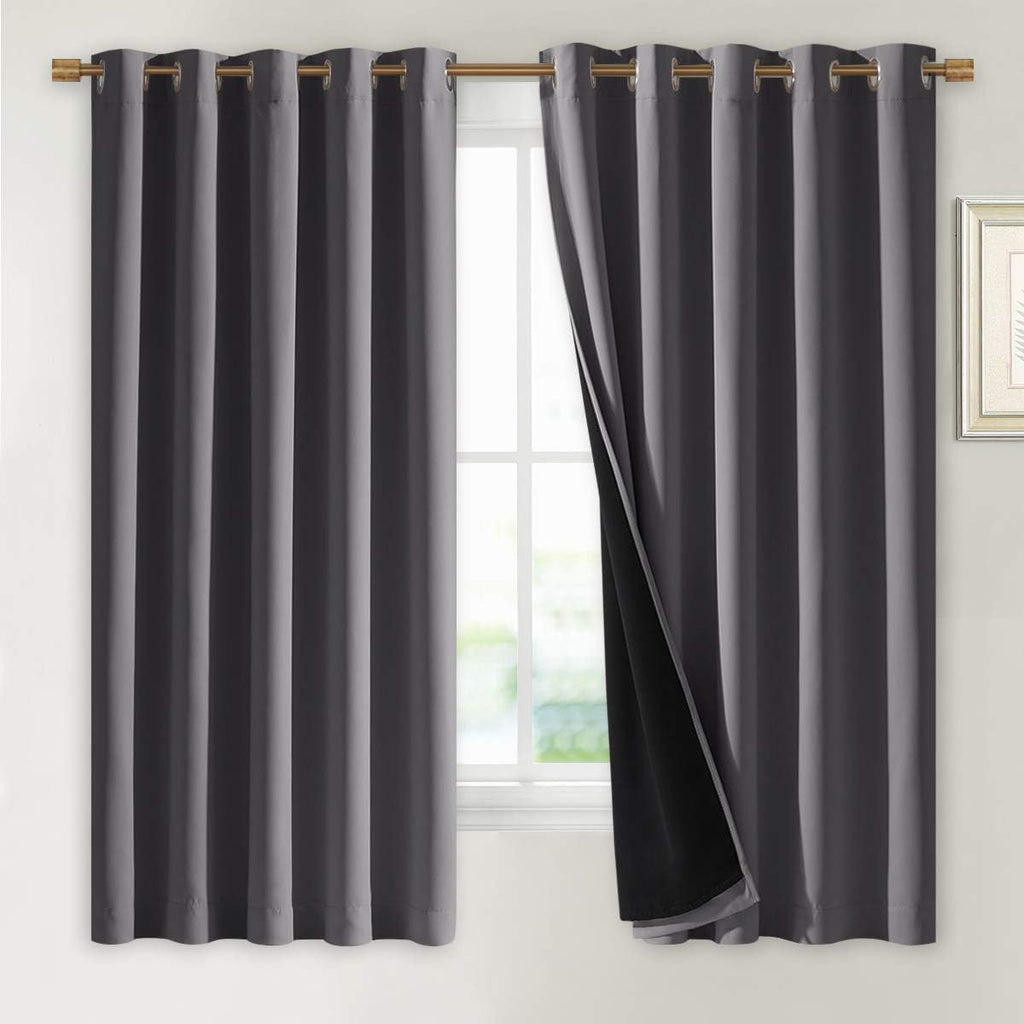 Nicetown 100% Blackout Curtains with Black Liners, Thermal Insulated Full Blackout 2-Layer Lined Drapes, Energy Efficiency Window Draperies…