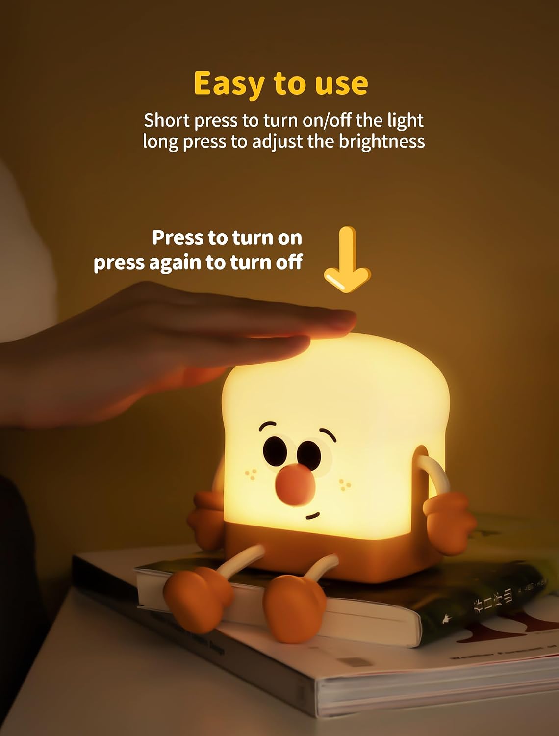 Toast Night Light for Kids, Rechargeable Bedside Table Lamp, Portable Night Lamps, Cute Nursery Night Lights for Bedroom, Office, Desk…