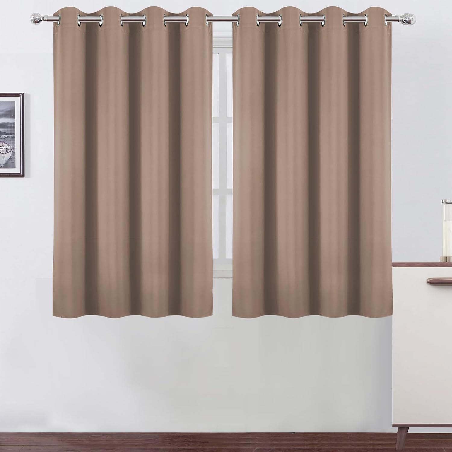 Lemomo Blackout Curtains 66 x 54 Inch Long Cappuccino Curtains Set of 2 Panels Room Darkening Curtains for Bedroom and Living Room 54 Inch…