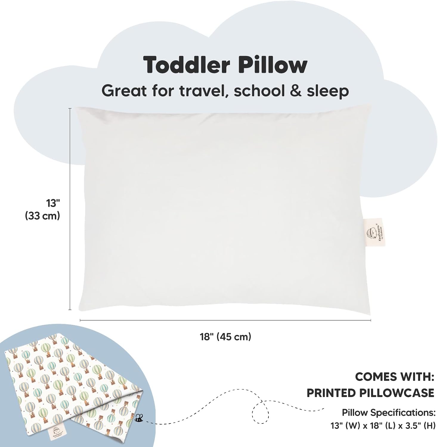 Toddler Pillow with Pillowcase - 13x18 My Little Dreamy Kids Travel Bed Pillows for Sleeping, Organic Cotton Small Pillowcase, Soft &…