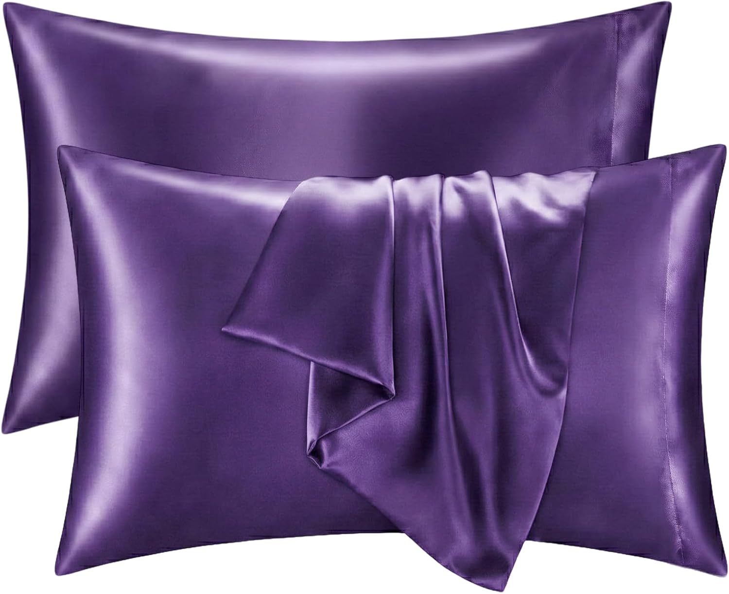 QJFabricCO Q&J Fabric Co. 2 Pack Satin Pillowcase Silk Like Pillow Cases 20x36 inch Purple Cooling Pillow Cases with Envelope Closure for H…