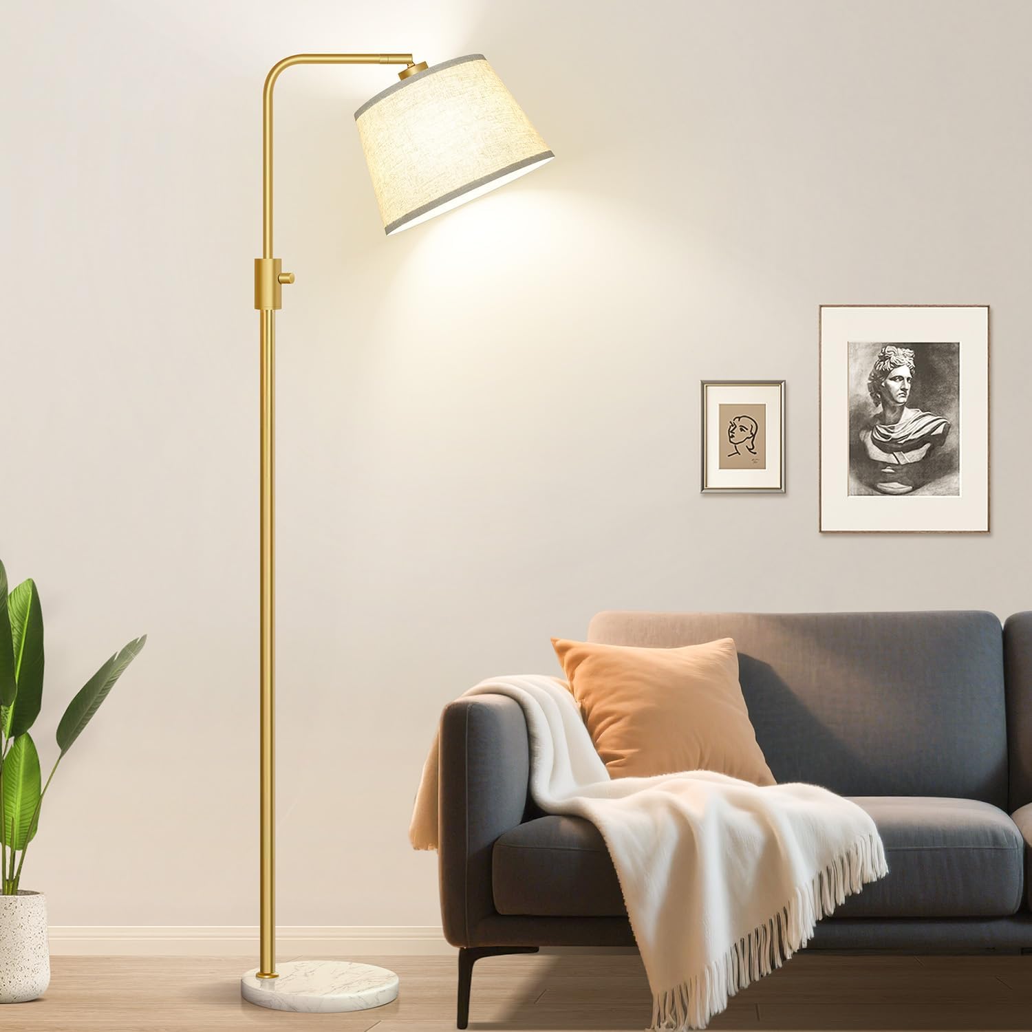 Nintiue Dimmable Gold Floor Lamp, 1000 LM LED Edison Bulb Included, Arc Floor Lamps for Living Room with Marble Base, Modern Standing…