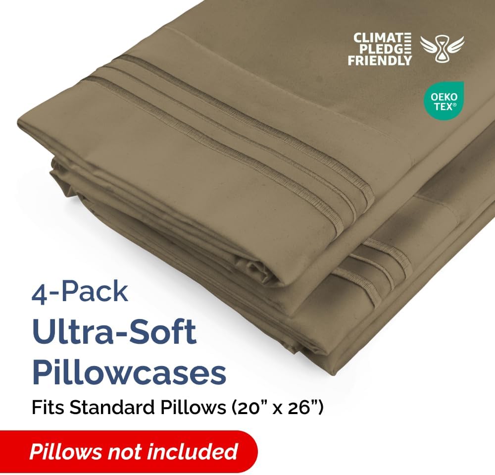 Standard Pillow Cases Set of 4 - Ultra Soft Hotel Quality Pillowcase Covers - Comfy Cozy Bedding for Women, Men, Kids & Teens - Machine…