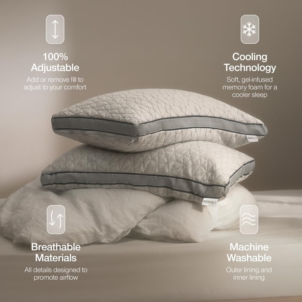 CoopSleepGoods Coop Home Goods Eden Bed Pillow Queen Size for Sleeping on Back, Stomach and Side Sleeper- Medium Soft Memory Foam Cooling G…