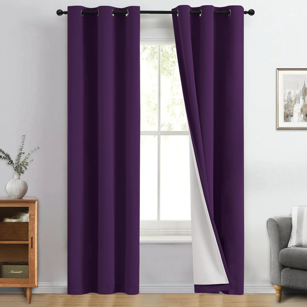 Yakamok 100% Blackout Curtain Panels 84 inches Cold and Light Blocking Drapes for Nursery, 2 Thick Layers Thermal Insulated Draperies (2 Pi…