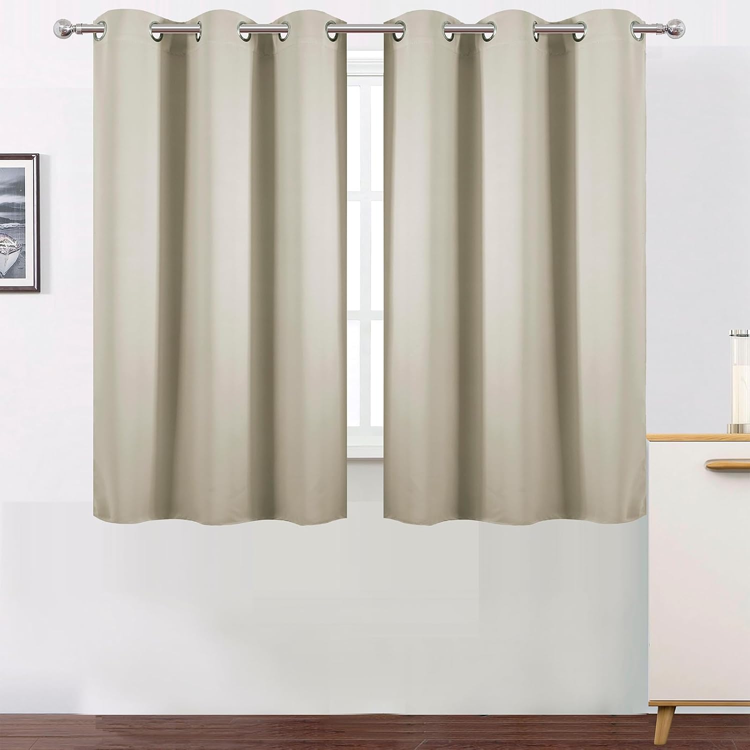 Lemomo Light Beige Blackout Curtains 42 x 54 Inch Length Set of 2 Panels Grommet Bedroom Curtains for Living Room 54 Inch silver