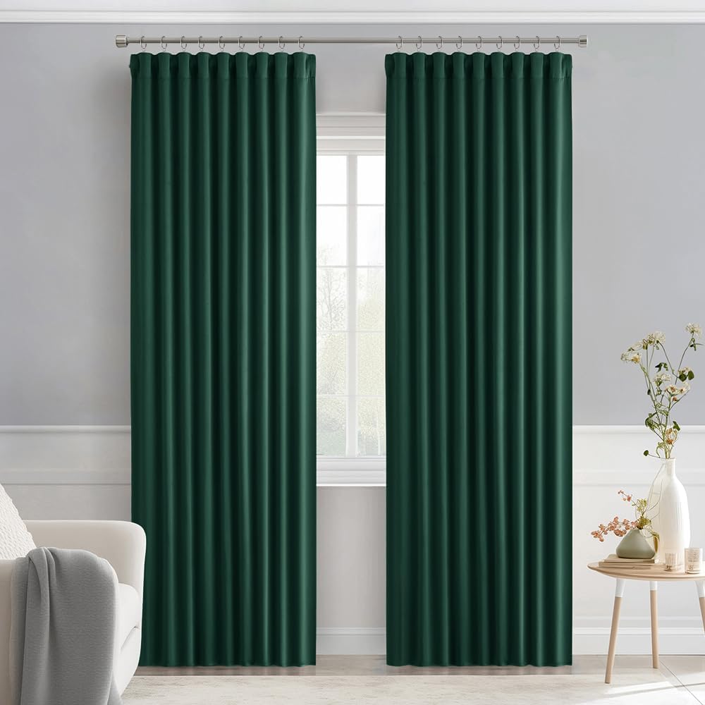 Miulee Christmas Hunter Green Back Tab Blackout Curtains 90 Inches Long 2 Panels Set for Living Room Bedroom, Rod Pocket/Pinch Pleat Therma…
