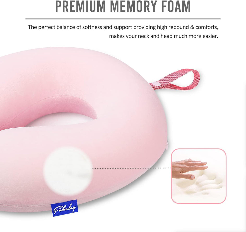 Fabuday Memory Foam Neck Pillows for Travel - Airplane Pillows for Sleeping with Attachable Snap Strap Soft Washable Cover, Flight Pillow f…