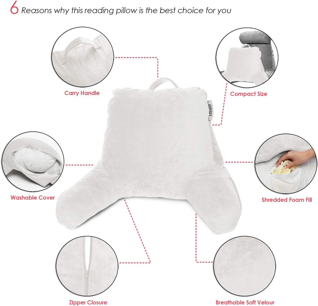 Nestl Reading Pillow with Shredded Memory Foam, Designed for Sitting Up in Bed and Couch, Back and Arms Adjustable Support for Adult &…