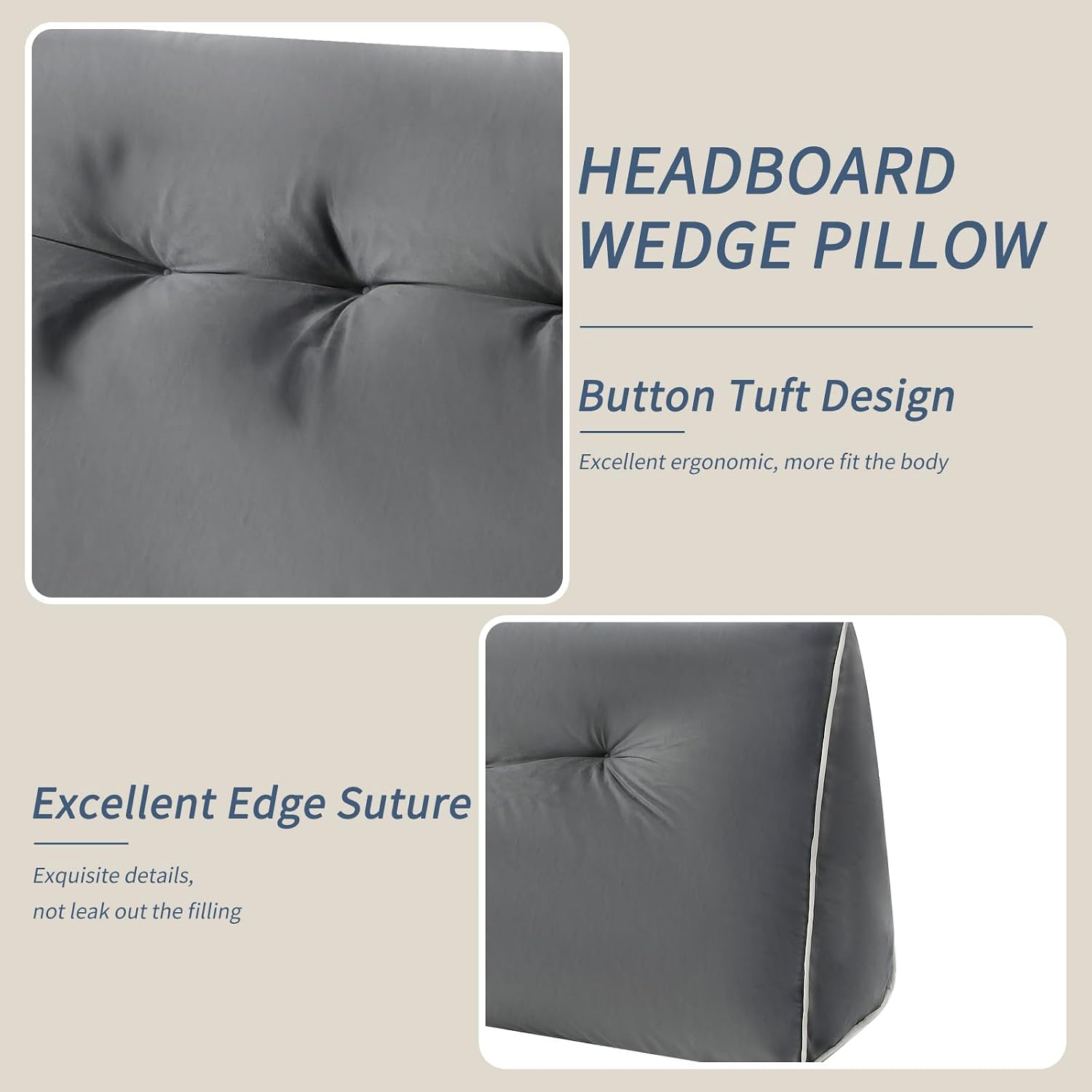 Headboard Wedge Pillows Twin/Twin XL, Ergonomic Bed Triangular Headboard Pillow, Thickened Backrest Cushion for Reading in Dorm Bed Sofa…