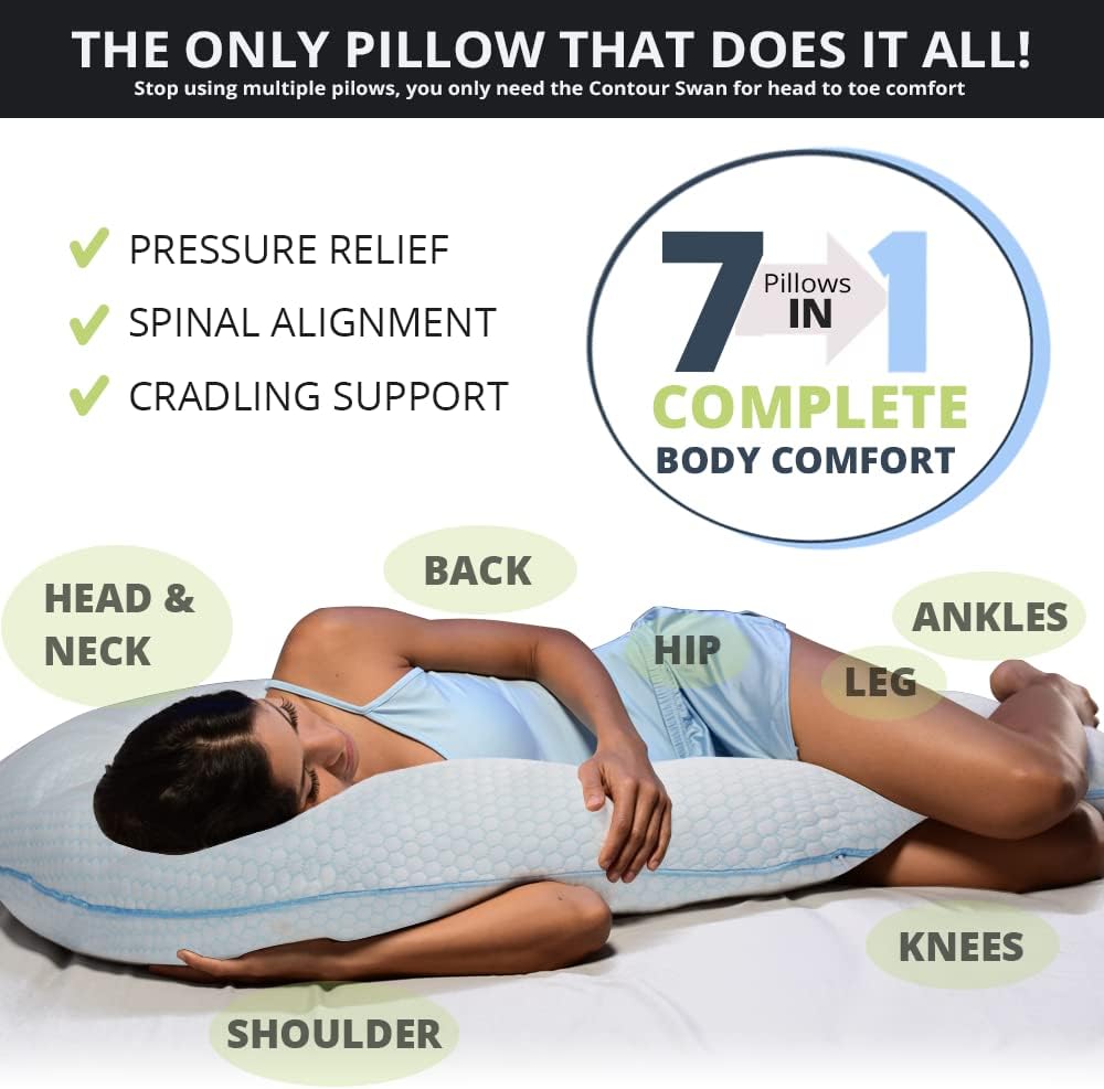 Contour Swan Body Pillow w/Pillowcase Cool XL - As Seen on TV (Pack of 2)