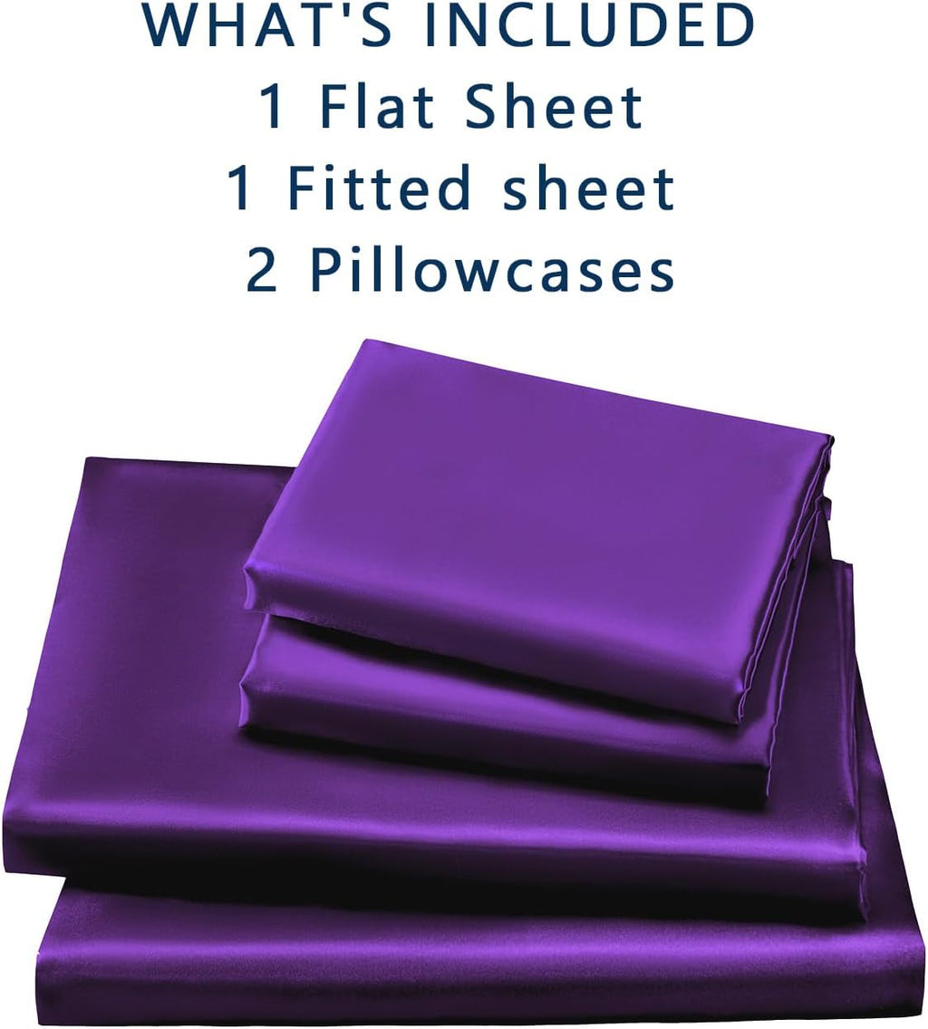 Golal Satin Sheets California King Size - 4 Pieces Luxury Silky Soft Bed Sheets, Wrinkle-Free Dark Purple Satin Silk Sheet Set with 1 Deep…