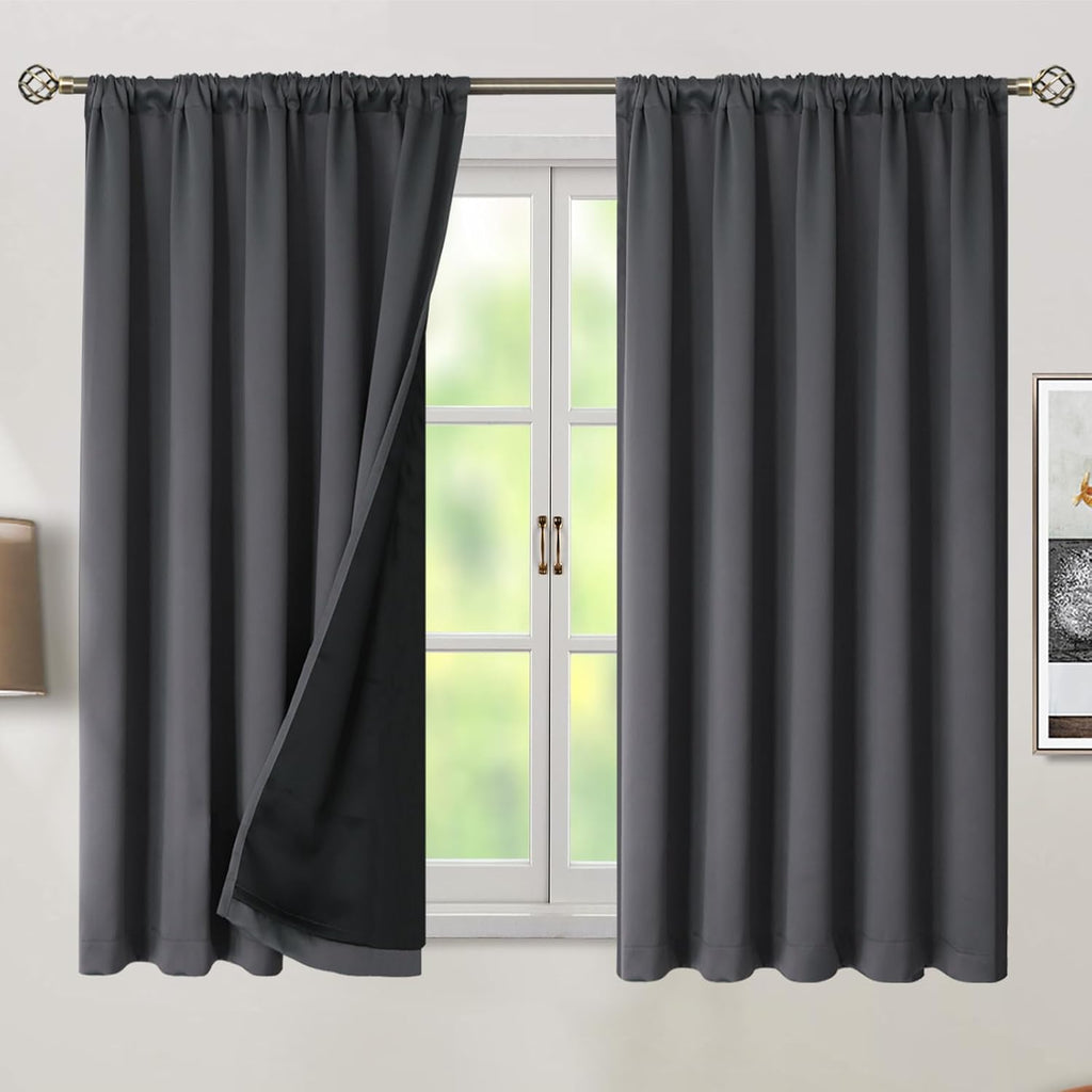 BGment 100% Room Darkening Thermal Insulated Blackout Curtains 54 Inches Long for Bedroom, Rod Pocket and Back Tab Double Layer Noise…