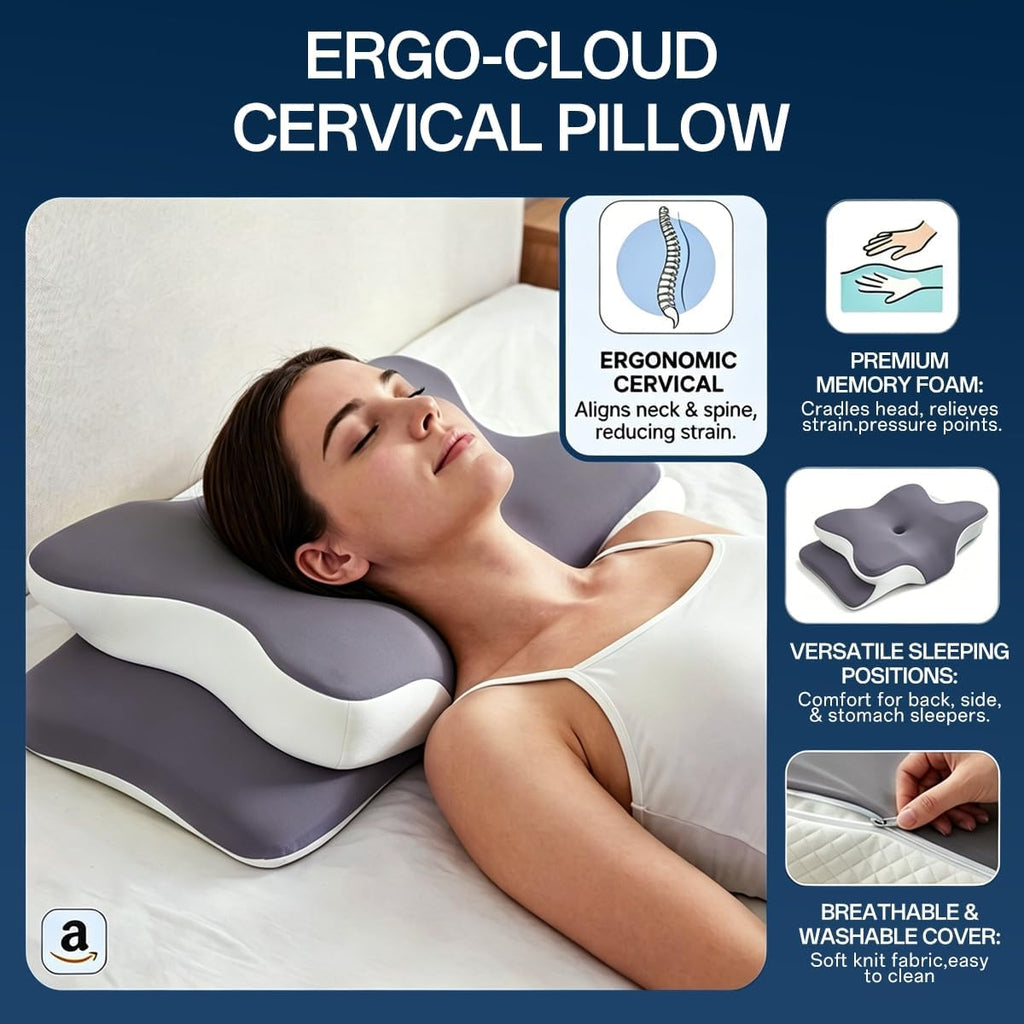 WKEFF Cervical Pillow for Neck, Hollow Design Odorless Memory Foam Pillows with Cooling Case, Adjustable Orthopedic Bed Pillow for…