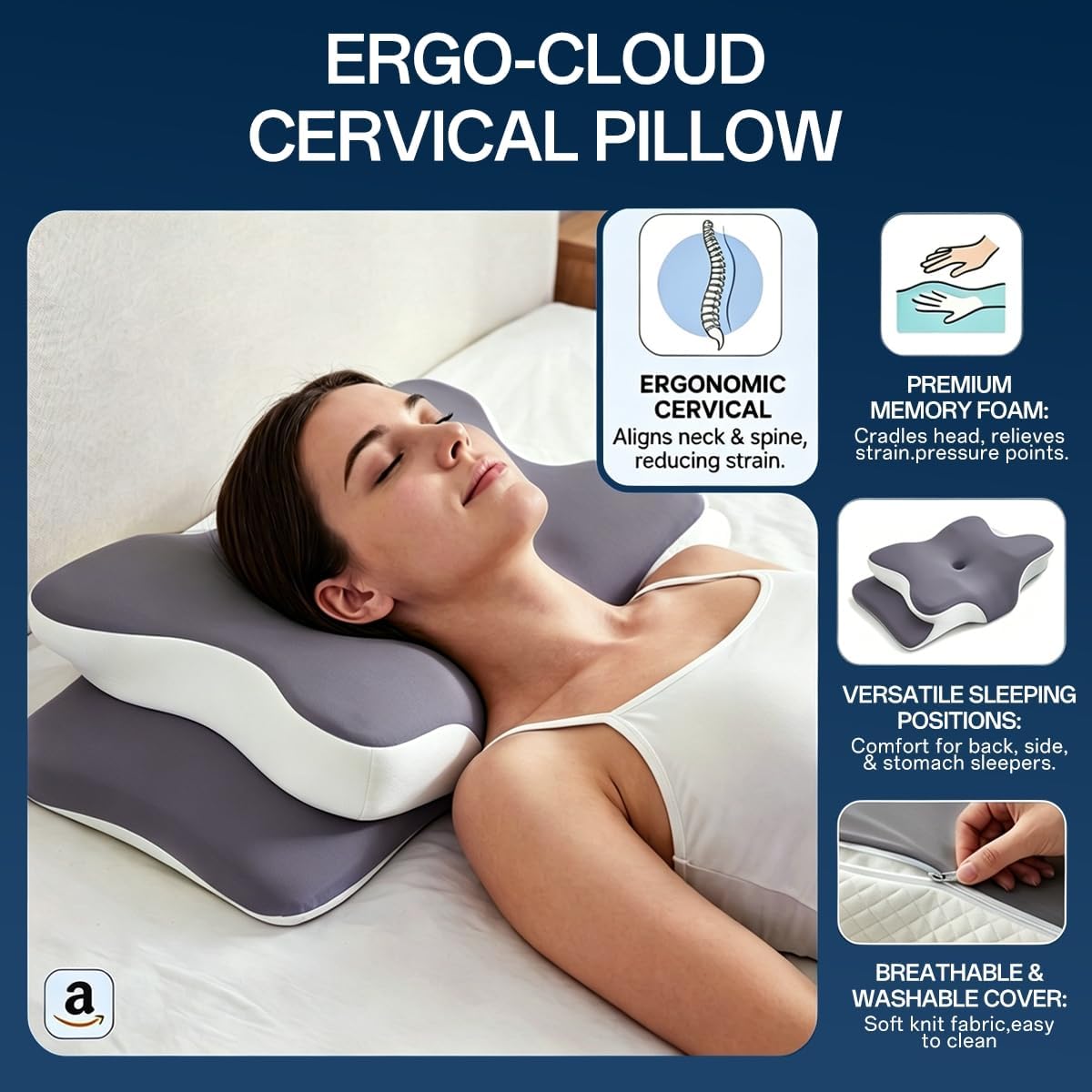 WKEFF Cervical Pillow for Neck, Hollow Design Odorless Memory Foam Pillows with Cooling Case, Adjustable Orthopedic Bed Pillow for…