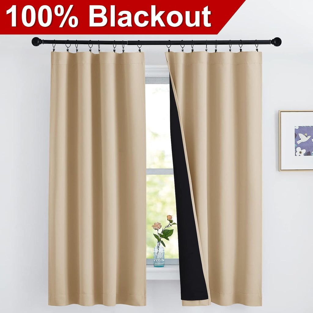 Nicetown Bedroom Full Blackout Cold Blocking Curtain Panels, Super Thick Insulated Window Covers, Rod Pocket Draperies with Black Liner for…