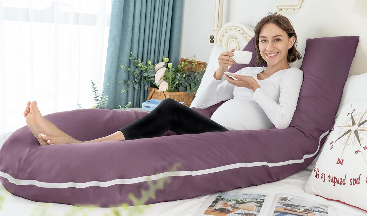 Meiz Pregnancy Pillow, Cooling Silky Pregnancy Pillows for Sleeping, 65" Maternity Pillow for Tall Pregnant Woman with Cooling Silk Jersey…