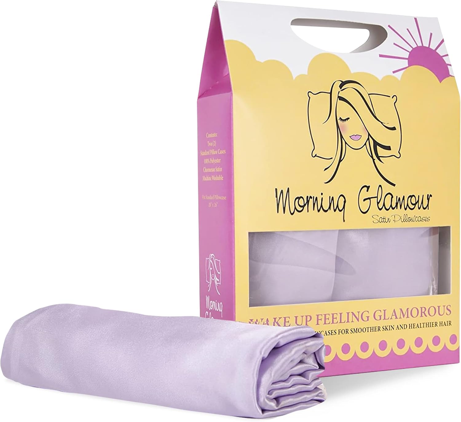 MorningGlamour Morning Glamour Satin Pillowcases for Hair & Skin, Similar to Silk, Standard/Queen Size Set of 2, Cooling Pillow Case with E…