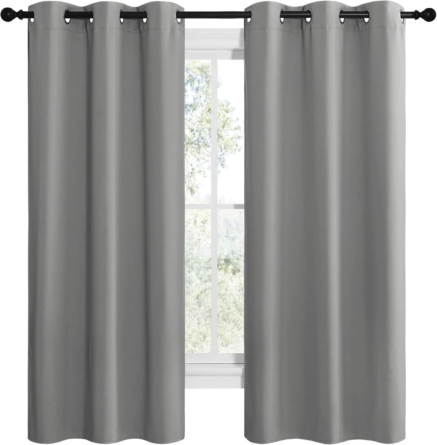 NICETOWN Thermal Insulated Grommet Blackout Curtains, Kids Window Drape Panel for Nursery, Privacy Short Curtains (Silver Grey, 2 Panels…