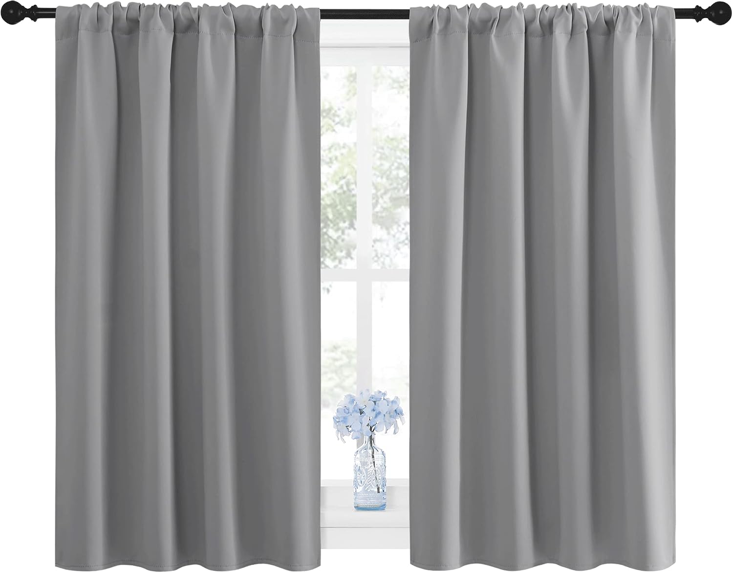 NICETOWN Window Curtains for Bedroom - Home Decoration Thermal Insulated Rod Pocket Blackout Blinds & Drapes for Small Windows (Silver…