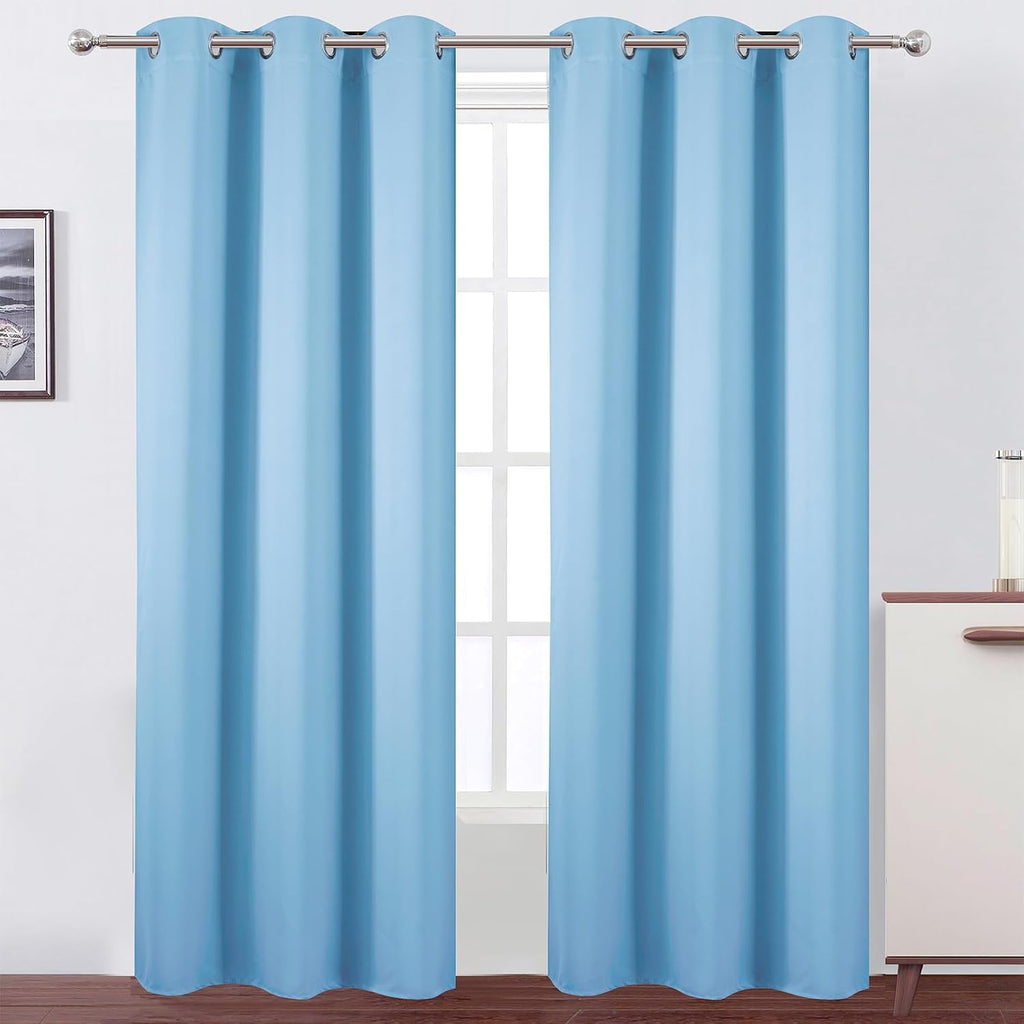 Lemomo Sky Blue Thermal Blackout Curtains/42 x 84 Inch/Set of 2 Panels Room Darkening Curtains for Bedroom 84 Inch Blue