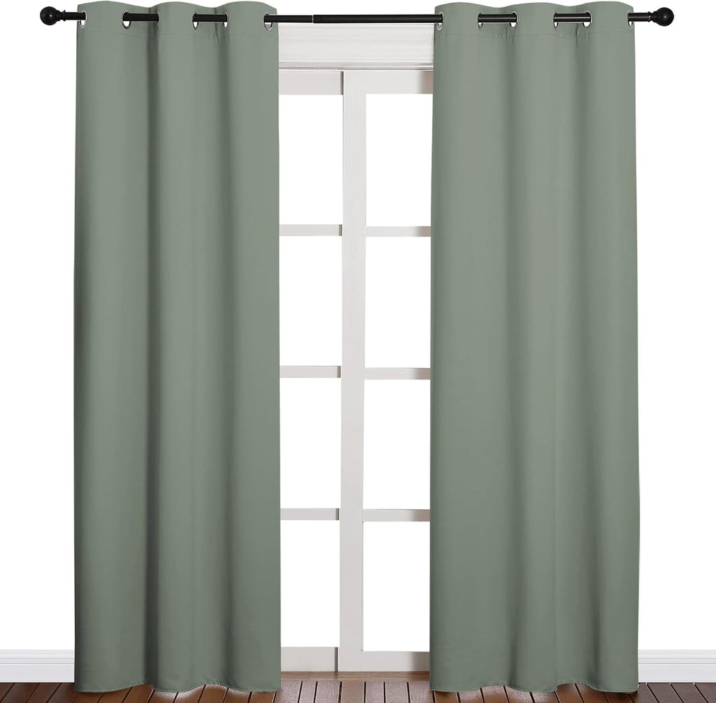 NICETOWN 84 inches Blackout Curtains for Office and Theater, Thermal Insulated Solid Grommet Drapes for Living Room (Greyish Green, 1…