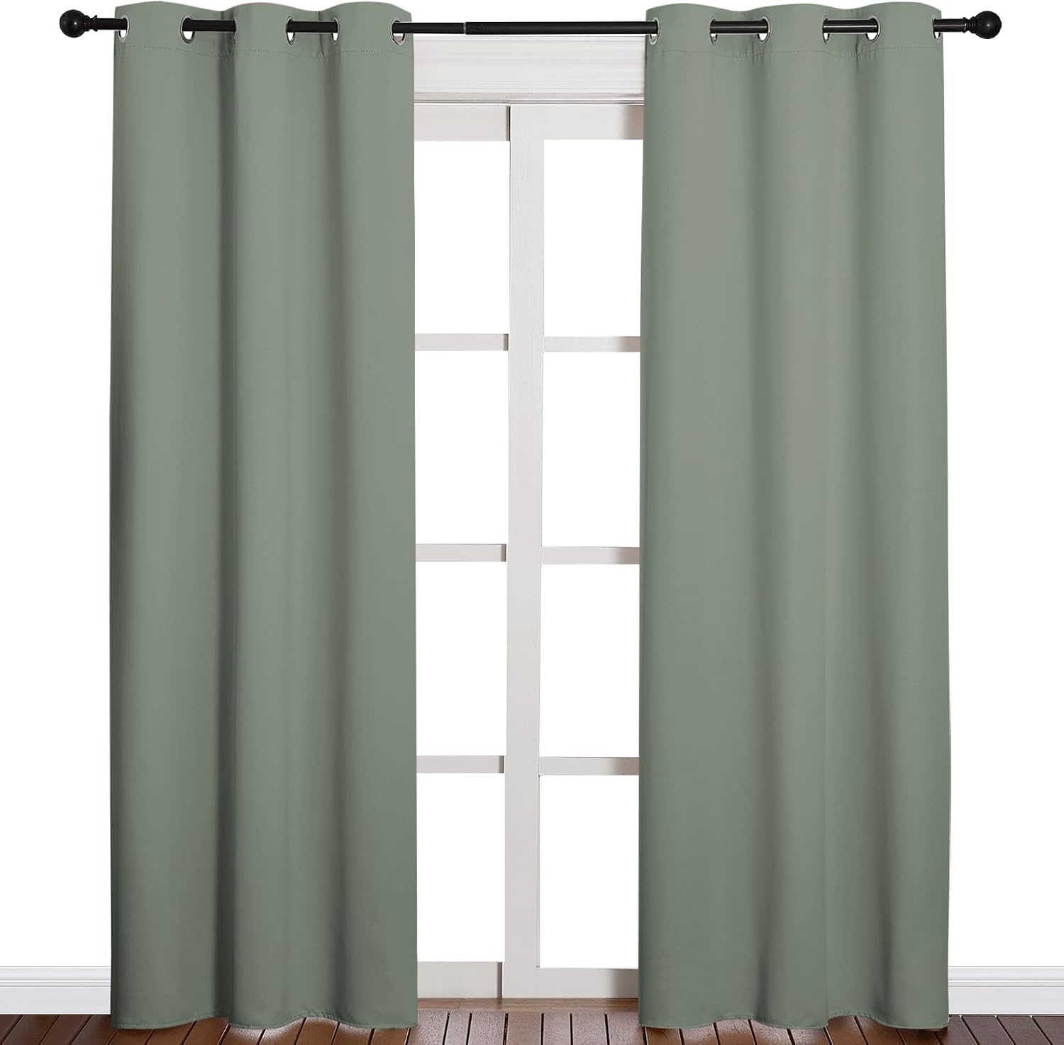NICETOWN 84 inches Blackout Curtains for Office and Theater, Thermal Insulated Solid Grommet Drapes for Living Room (Greyish Green, 1…