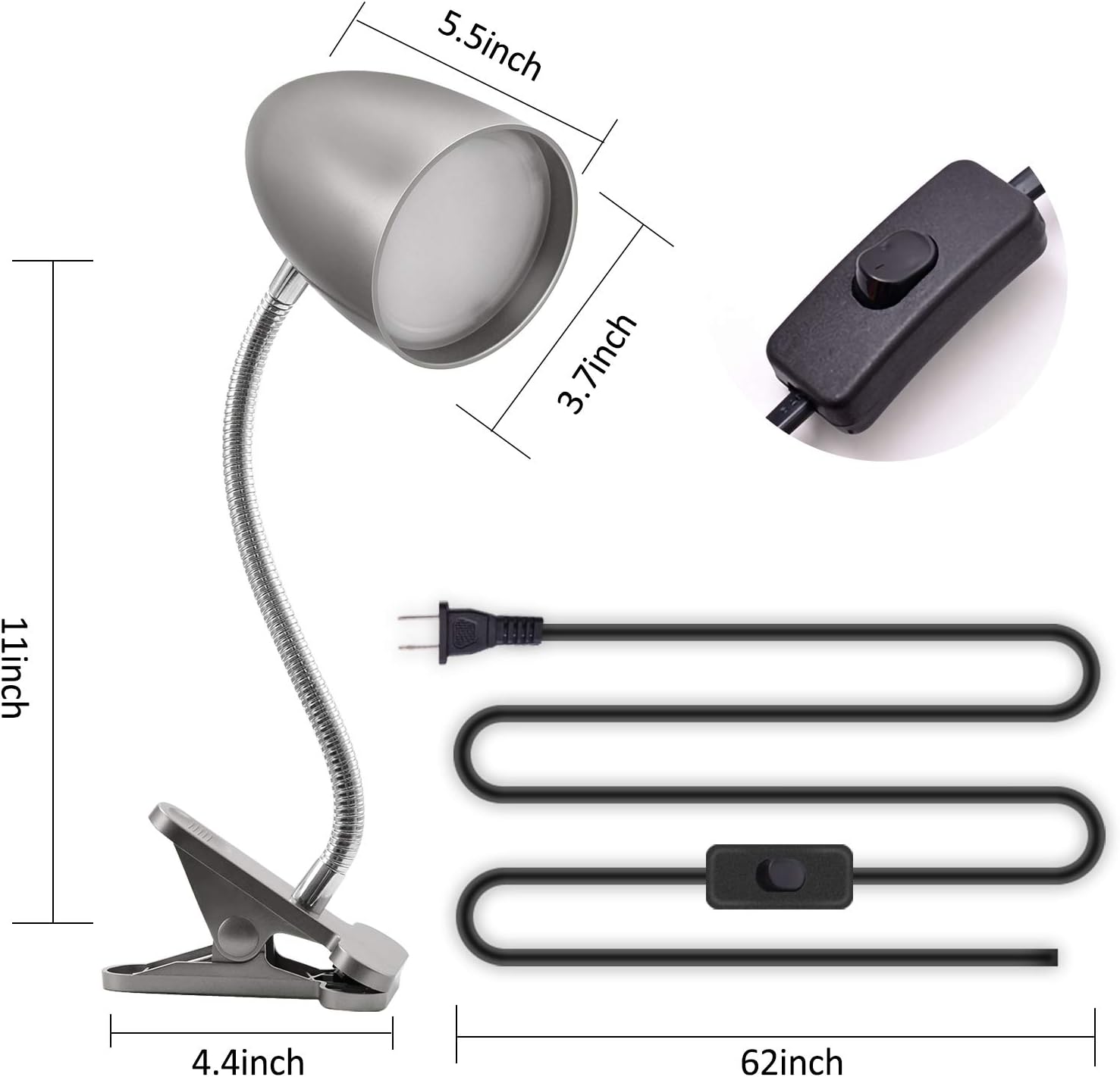 Eenergeticlighting E ENERGETIC LIGHTING Desk lamp with Clamp, Non-Dimmable Clip Light for Bed and Desk, 4000K Cool White, 3.5W 240 LM lamp,…