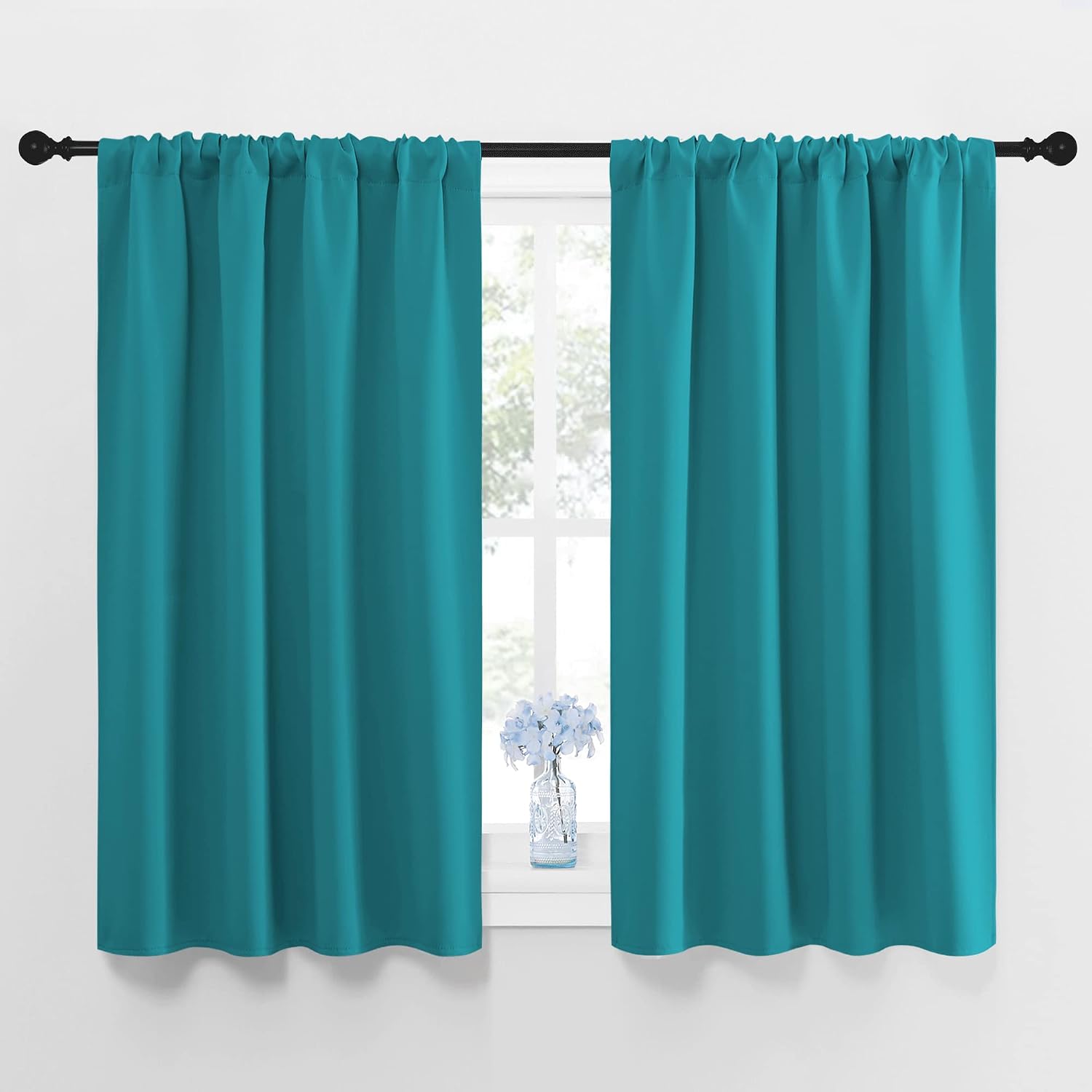 NICETOWN Peacock Blue Blackout Curtains Panels for Window, Thermal Insulated Rod Pocket Blackout Drapes/Draperies for Living Room (2…