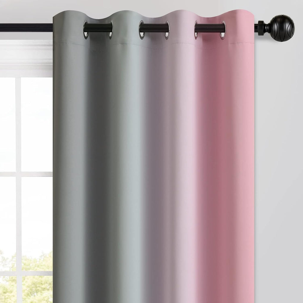Yakamok Ombre Pink and Grey Curtains for Bedroom, Gradient Room Darkening Curtains, Grommet Thermal Insulated Light Blocking Window Drapes/…