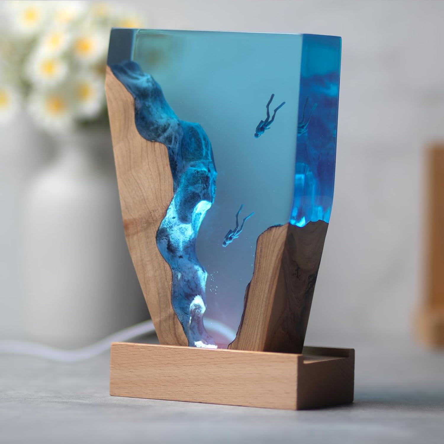 Epoxy Resin Lamp, Ocean Night Light, Artistry Home Decor Bedside Nightlight, Unique Resin Lighting, Nightstand Decorations for Bedroom…