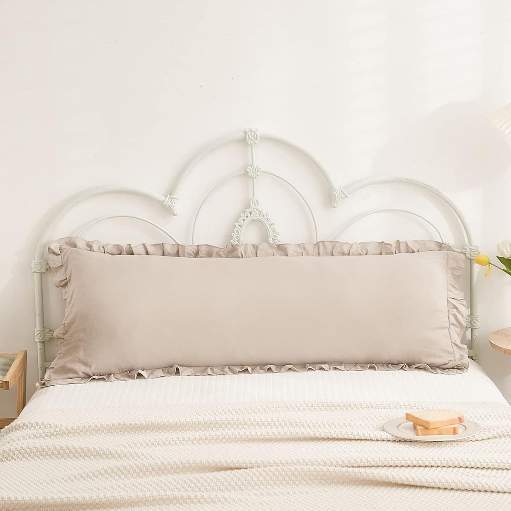 Merryword Taupe Body Pillow Cover 20x54inches Long Pillowcase Ruffled Pillowcases Shabby Chic Ruffled Fringe Decor Body Ruffled Pillow Sham…