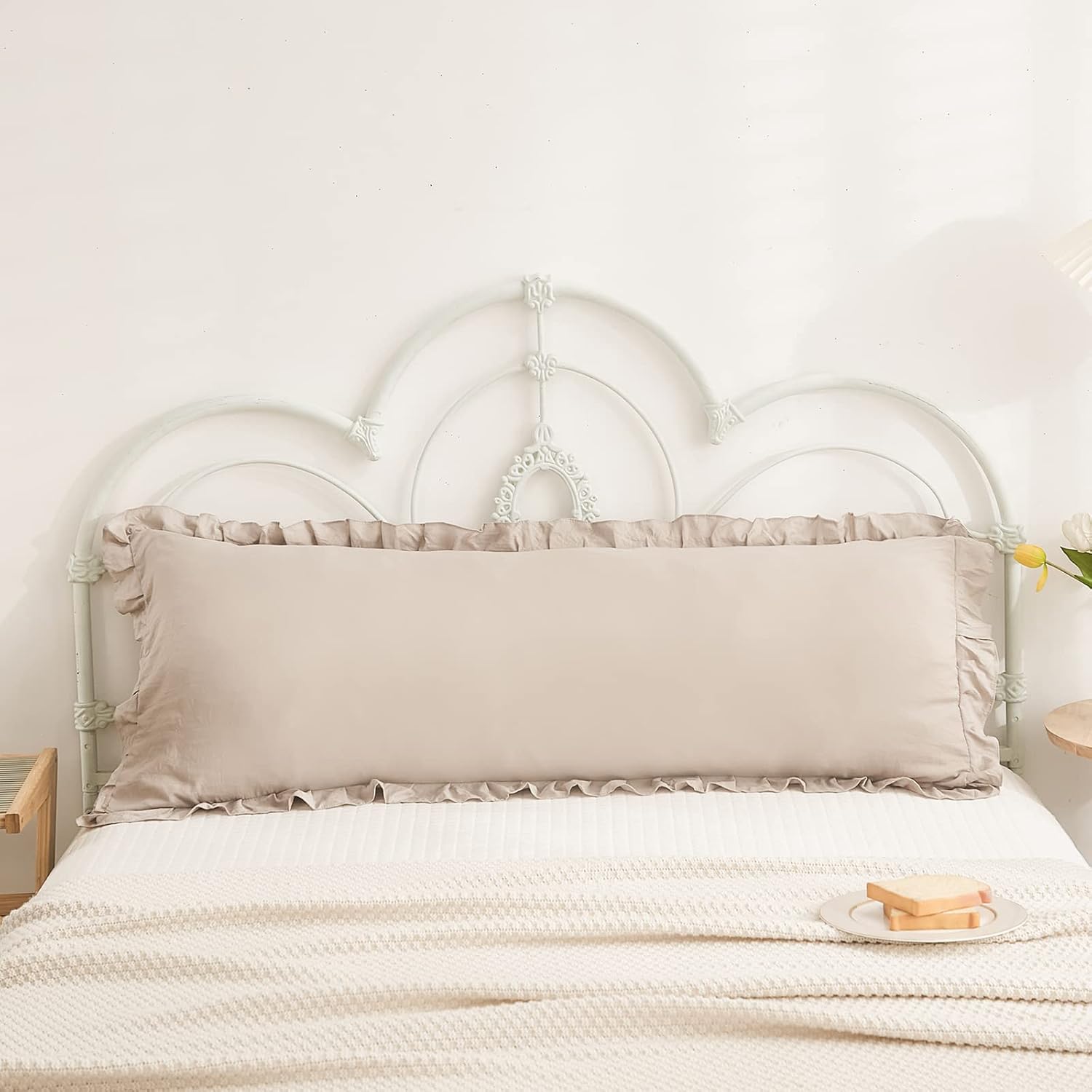 Merryword Taupe Body Pillow Cover 20x54inches Long Pillowcase Ruffled Pillowcases Shabby Chic Ruffled Fringe Decor Body Ruffled Pillow Sham…