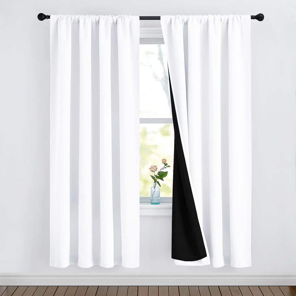 Nicetown 100% Blackout Window Curtain Panels, Rod Pocket Full Light Blocking Drapes with Black Liner for Nursery, 72 inches Drop Thermal In…