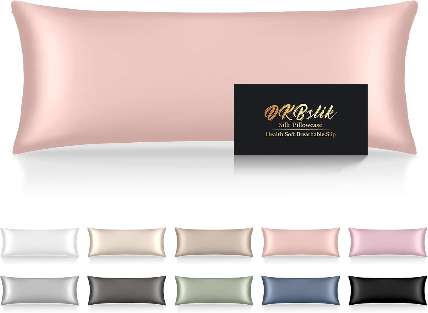 Home Silk Body Pillow Cases, Mulberry Silk Body Pillow Cover with Zipper, Smooth, Anti Acne, Cooling Sleep Both Sides Natural Silk Satin 20…