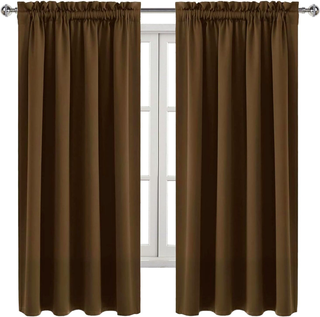 Dwcn Blackout Curtains Room Darkening Thermal Insulated Bedroom Curtains Window Curtain Panels, 52 x 63 inches Long, Set of 2 Brown Rod Poc…