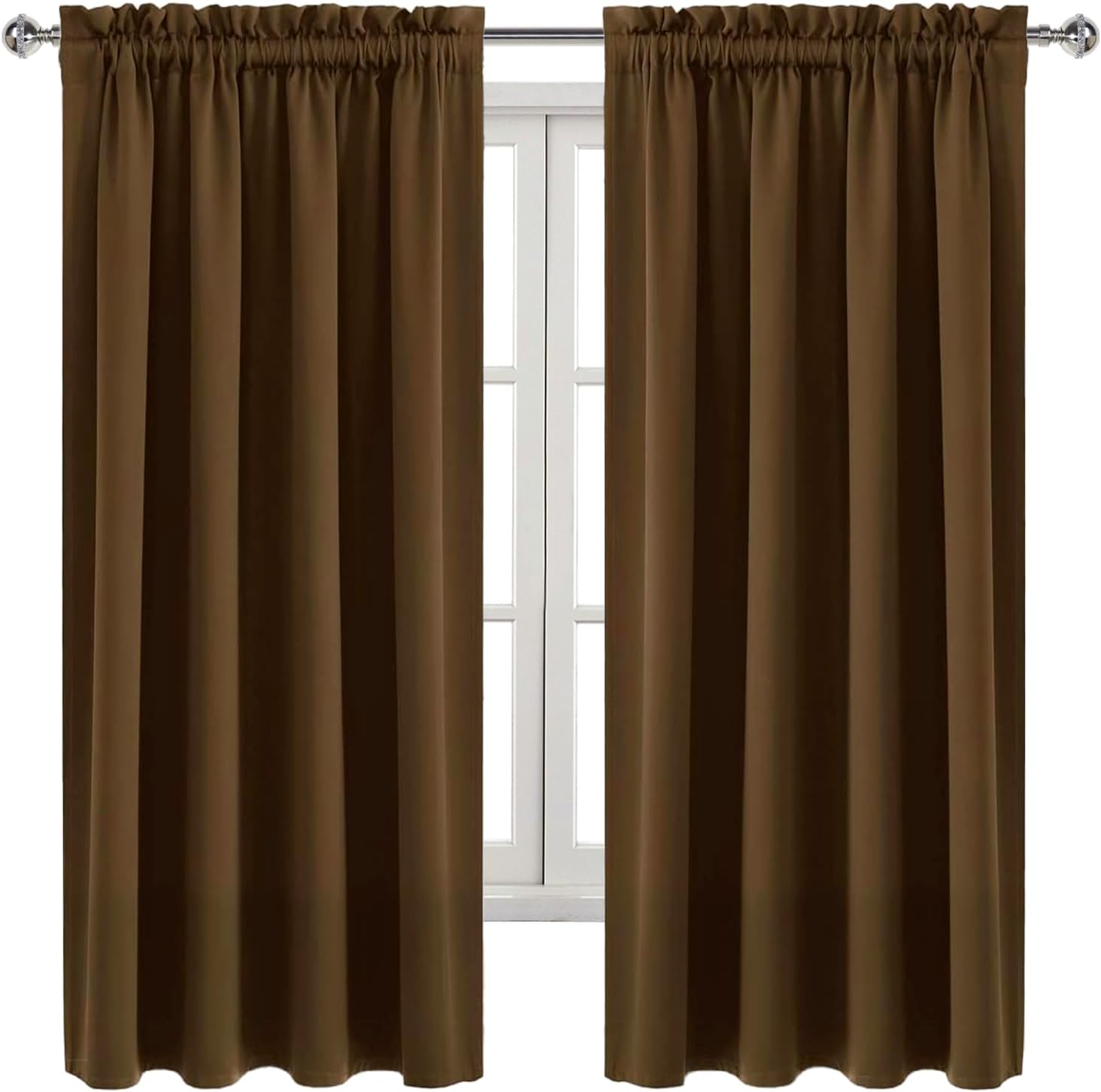 Dwcn Blackout Curtains Room Darkening Thermal Insulated Bedroom Curtains Window Curtain Panels, 52 x 63 inches Long, Set of 2 Brown Rod Poc…