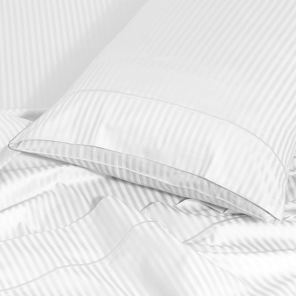 Featherstitchnewyork Feather & Stitch 100% Cotton King Pillow Covers Set of 2, 500TC Envelope Closure Pillowcases, Soft Luxury Damask Strip…