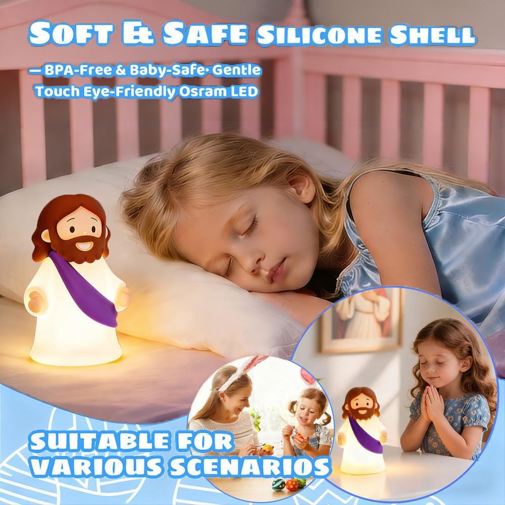 Jesus Night Light Rechargeable Bedside Night Light Dimmable Silicone LED Light Ideal for Religious Gatherings, Gifts for Sunday School…