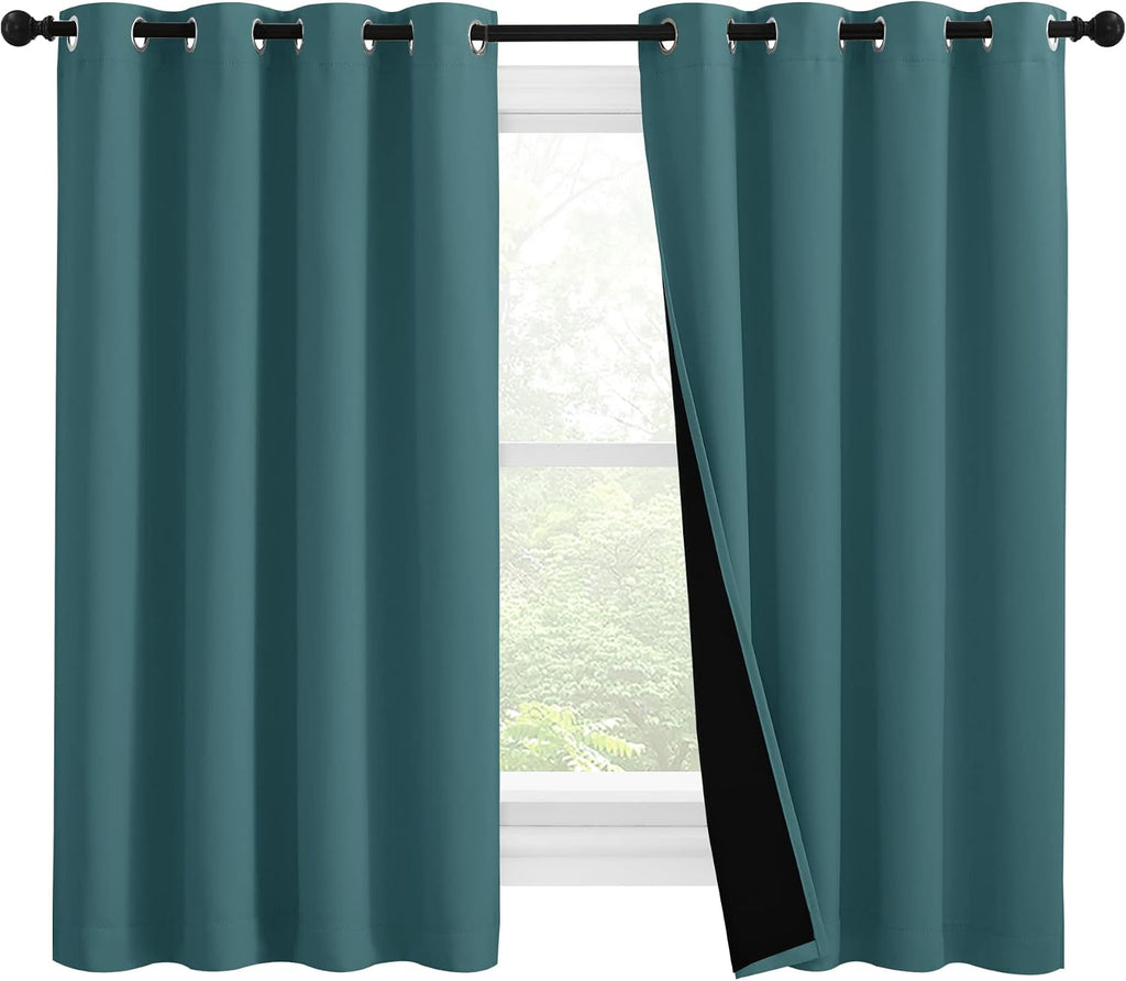 Nicetown 100% Blackout Curtains with Black Liners, Thermal Insulated 2-Layer Lined Drapes, Room Warming Small Window Draperies for Dining R…