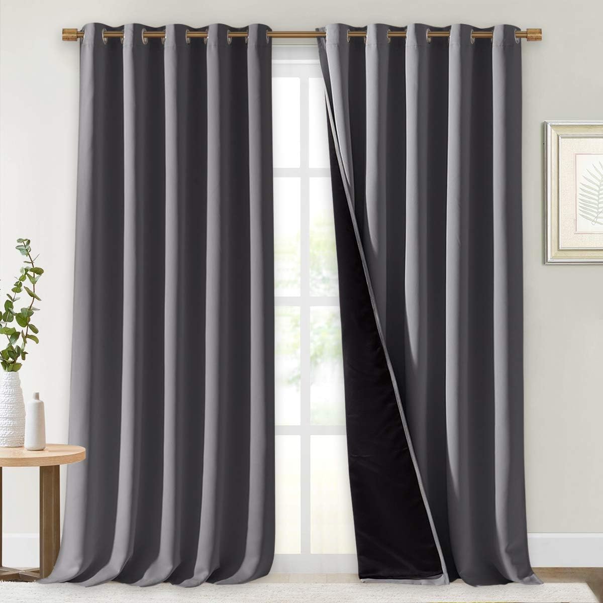 Nicetown 100% Blackout Blinds, Laundry Room Decor Window Treatment Curtains for Large Patio Sliding Door, Thermal Insulated Grey Curtains f…
