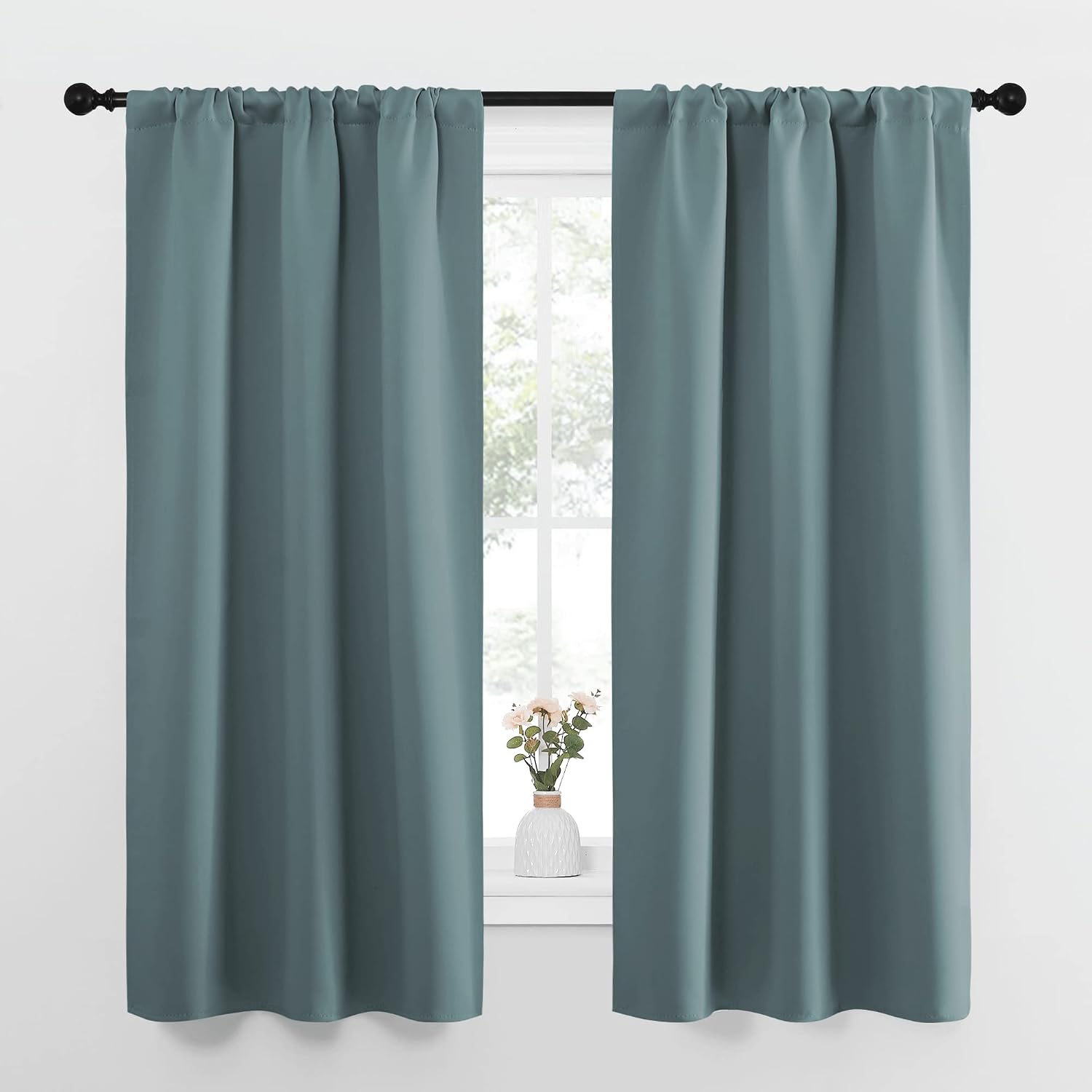 NICETOWN Greyish Blue Blackout Curtains Panels for Window, Thermal Insulated Rod Pocket Blackout Drapes/Draperies for Living Room (2…