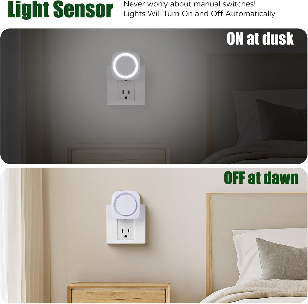 White Night Lights Plug in to Wall,4 Packs Dimmable Night Light with Auto Dusk to Dawn Sensor, Soft Glow Night Light for Bathroom…