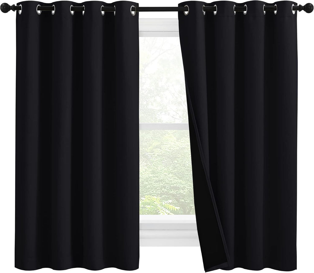 Nicetown Truly Blackout Curtains 57 inches Length, 2 Thick Layers Completely Blackout Window Treatment Thermal Insulated Lined Drapes for B…