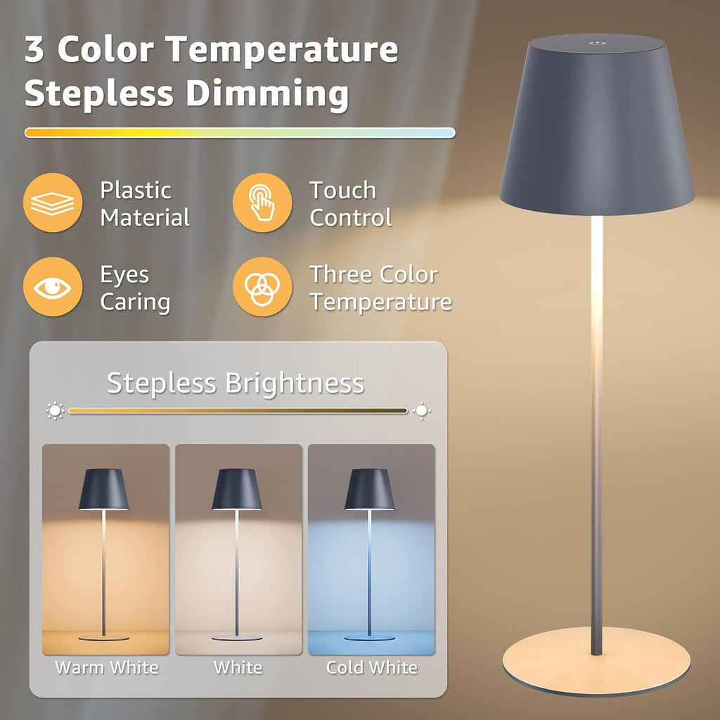 uuffoo 2 Pack Cordless Table Lamp Rechargeable 5000mAH Battery Operated Lights Touch Control LED Portable Desk Lamps 3 Color Dimming for…