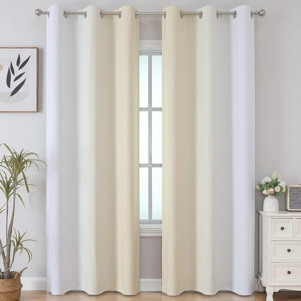 Estelartextiler Estelar Textiler Beige and Greyish White Blackout Curtains for Living Room, Thermal Insulated Ombre Grommet Curtains & Drap…